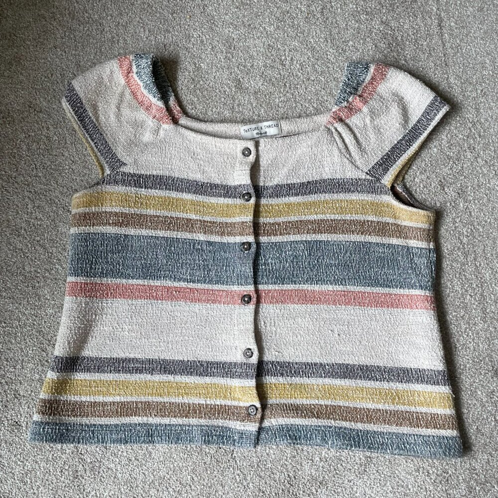 Madewell Texture & Thread Button-Front Top In Str… - image 5